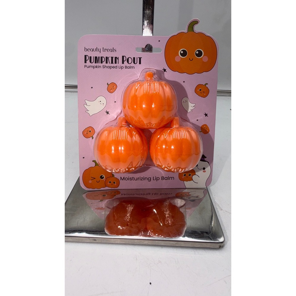 Beauty Treats Pumpkin Pout Moisturizing Lip Balm 3 Pack Pumpkin Shaped Orange
